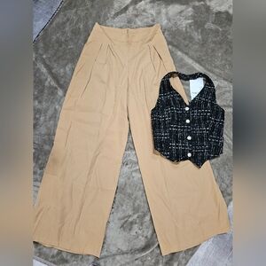 Hand Crafted Tan Wide Leg Pants